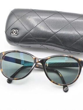 CHANEL CC Logos Sunglasses Eye Were Plastic Metal Brown 3229-Q-A 67KC557